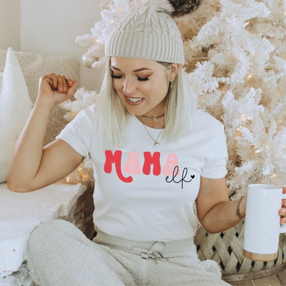 Tops - Mama Elf Graphic T-shirt Christmas Shirt Cotton Graphic T-shirt
